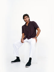 Men's Imported Plated White Baggy Joggers