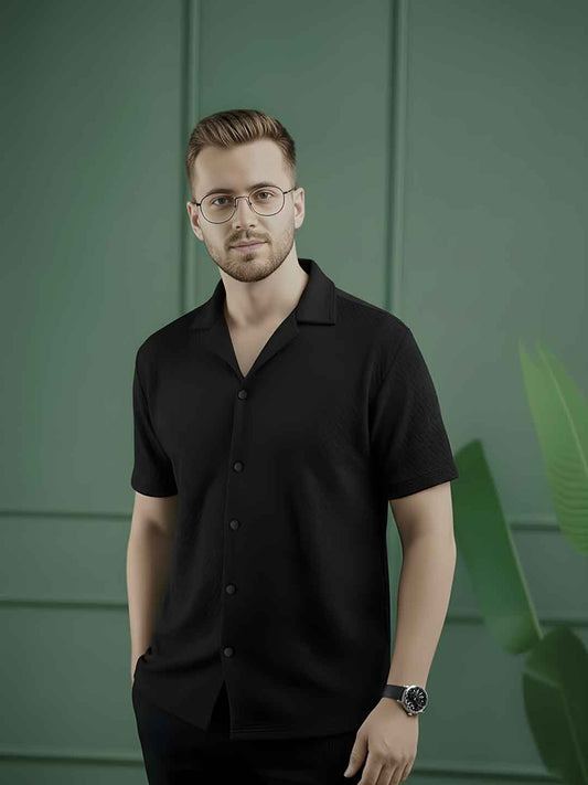Men’s Luxury Imported Coat Collar Black Shirt