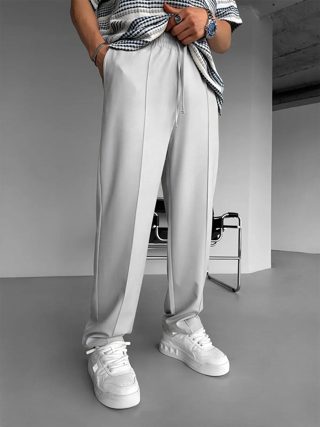 Men's Imported Plated Light Grey Baggy Joggers