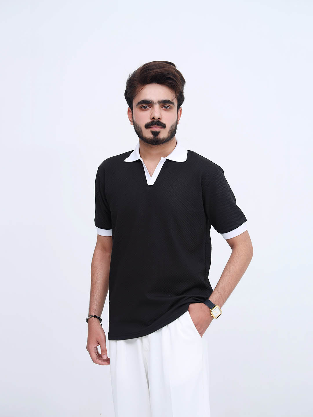 Urban Wolfs Black Contrast Collar Polo Shirt
