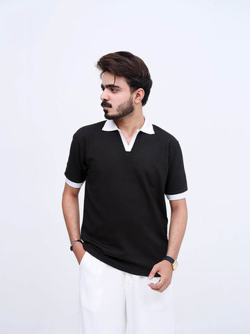 Urban Wolfs Black Contrast Collar Polo Shirt