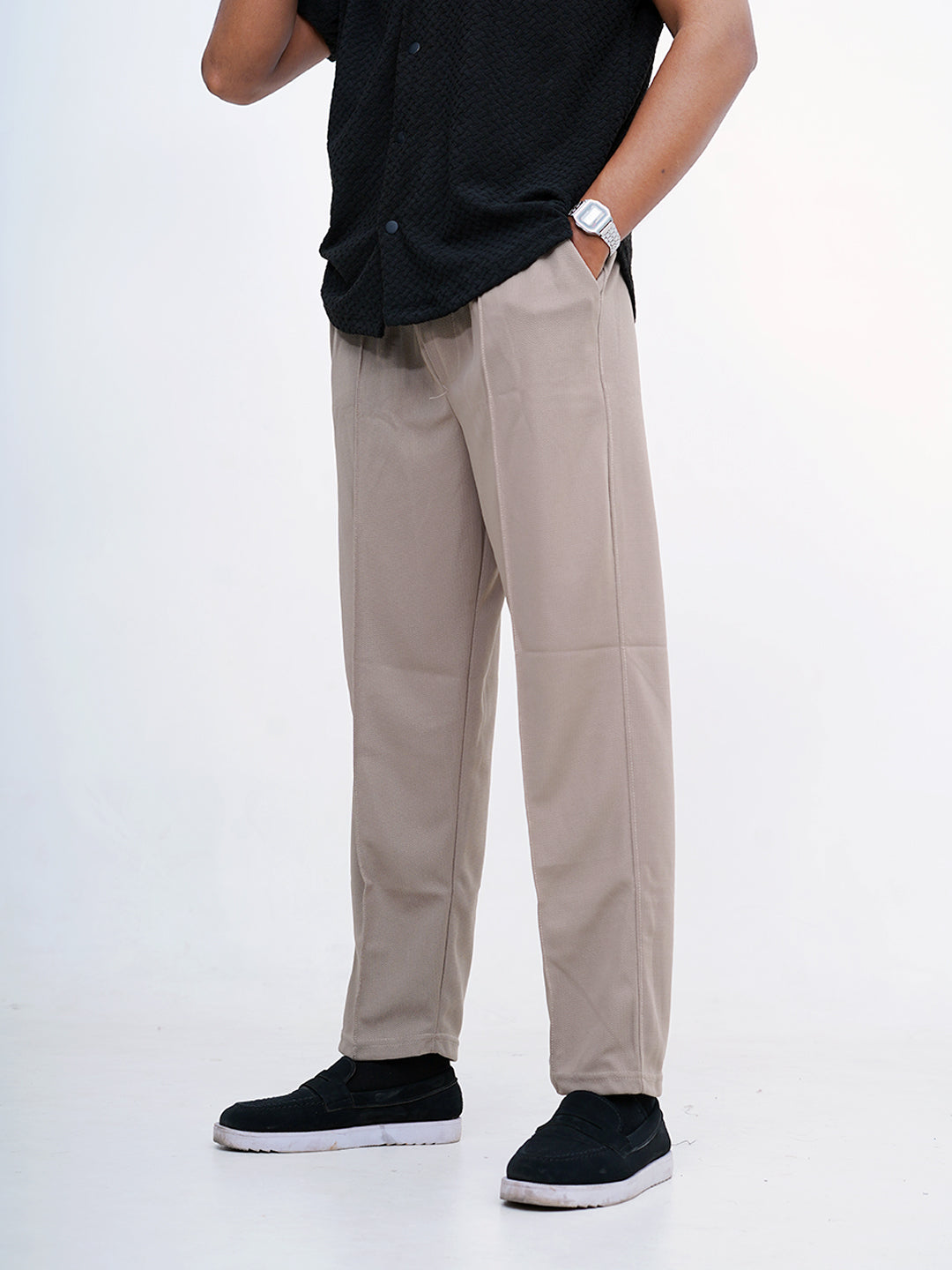 Men's Imported Plated Baige Baggy Joggers