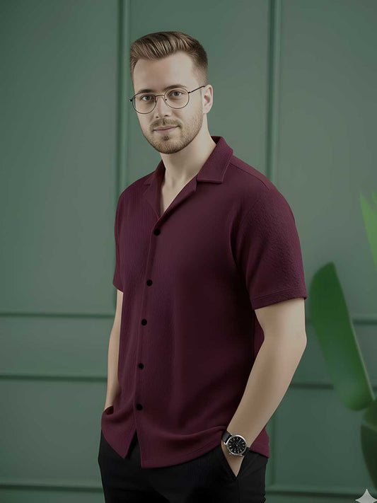 Men’s Luxury Imported Coat Collar Maroon Shirt