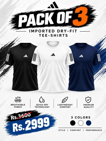 Pack of 3 Imported Dry-fit Shirts Black/White/Navy